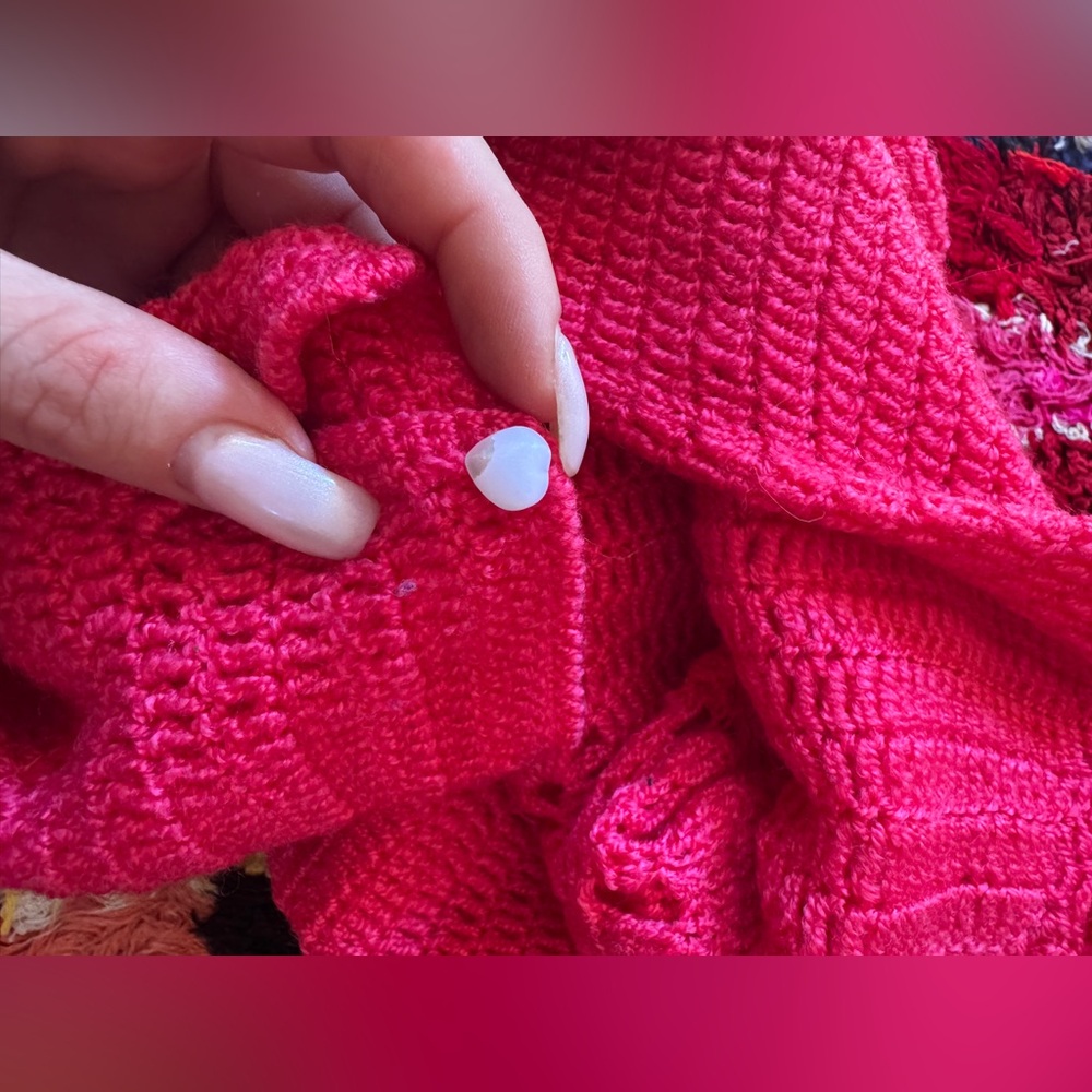 70s Vintage Pink Crochet Knit Dress w Heart Buttons Sz Sm - Picture 3 of 10
